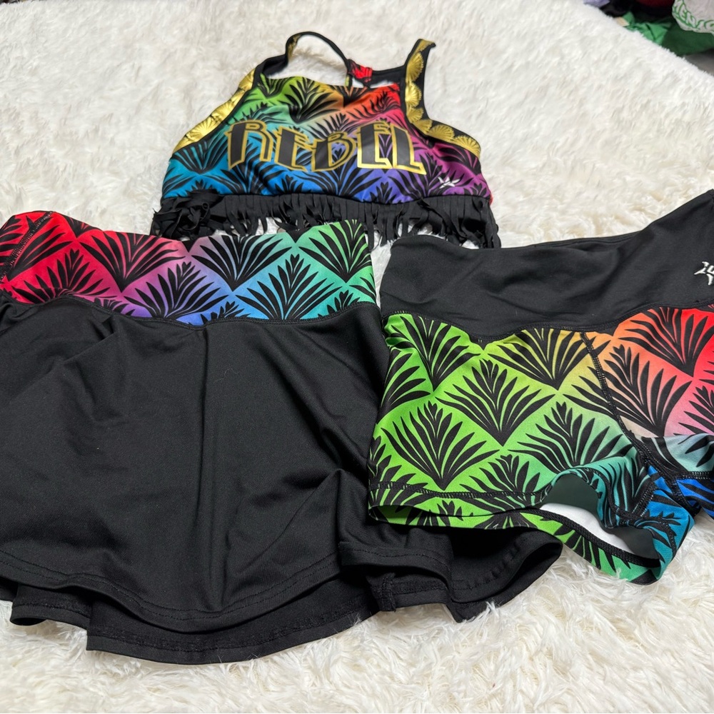 Rebel Athletic Gatsby Glam top, shorts and skirt Adult small